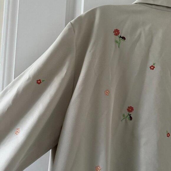 Vintage Alfred Dunner Tan Flower Embroidered Windbreaker Zip Jacket Plus Size 16 - Picture 10 of 16